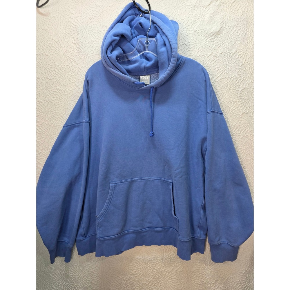 TNA Aritzia Cozy Fleece Pullover Hoodie Women 2XL Blue Fair Boyfriend Oversized
